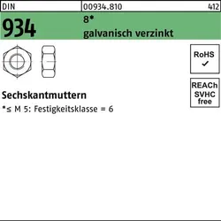 Sechskantmutter DIN 934 M 52 8 galvanisch verzinkt 5 Stück