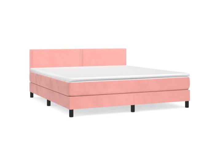 PUGYNBK Boxspringbett, Samt, Rosa, 160 x 200 cm Höhenverstellbares Kopfteil, Taschenfederkernmatratze, mittlere Härte, Matratzenschoner