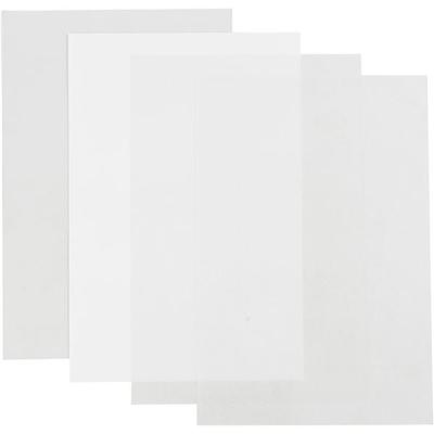 Creativ Company Schrumpffolienplatten Plastikschrumpfplatten, Glänzend transparent, Matt transparent, Mattweiß,, 20x30 cm, Dicke 0,3 mm, 4 Blatt