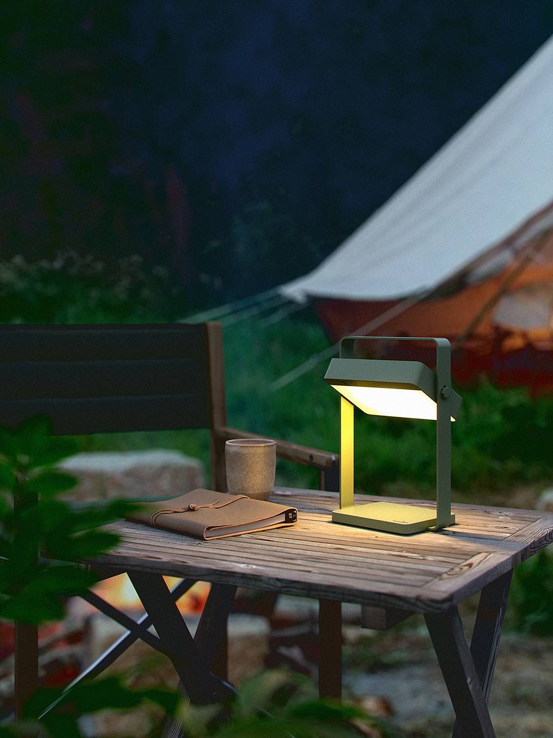 Nordlux Saulio LED tafellamp olijfgroen, oplaadbaar, IP44, aluminium