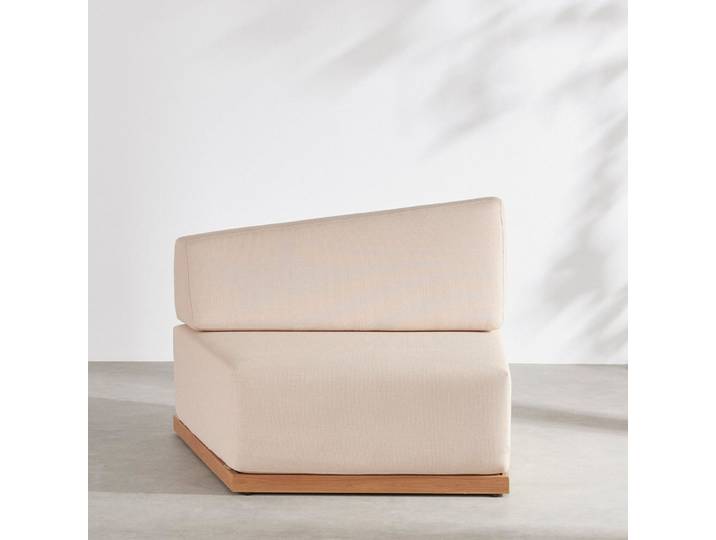 Asymmetrische Chaiselongue mit Neigung nach rechts für ein modulares Profi-Gartensofa aus beigefarbenem Stoff