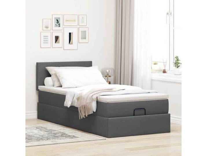 KTHLBRH Boxspringbett mit Matratze 90 x 190 cm Dunkelgrau, Polyestergewebe, hydraulisches Heben, Kopfteil im Lieferumfang enthalten