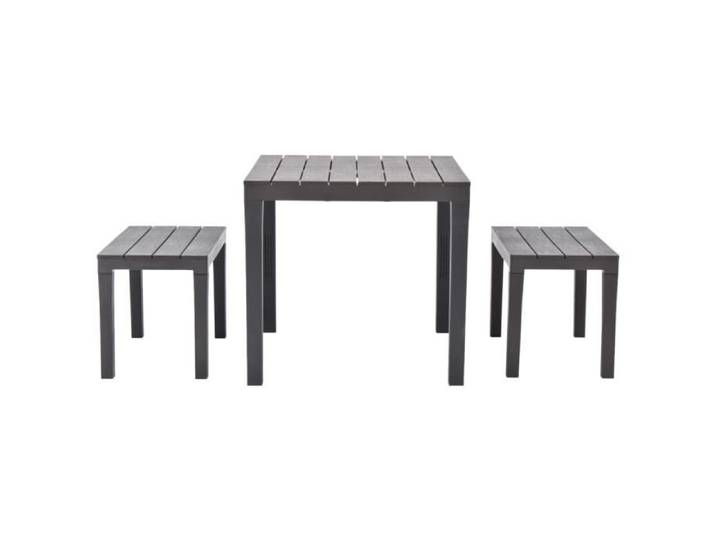 Ensemble table et bancs de jardin - KAI - Marron - Résistant aux intempéries - 1 table et 2 bancs