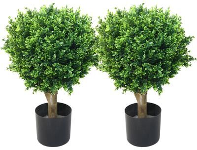 Pure Garden Set of 2 Hedyotis Fake Trees, Green