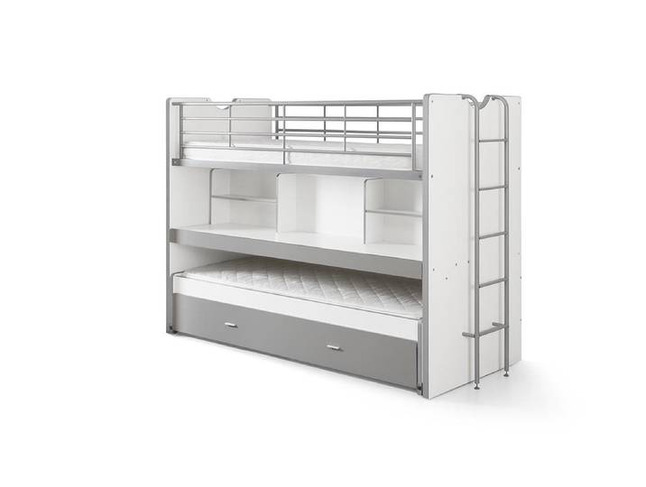 58 aufm Kessel Bettgestell Hochbett Kalinda 222x102x161 Kinderbett Holzwerkstoff Weiß/Silbergrau (inkl. Versand, Lieferung bis Verwendungsstelle), Spielbett Liegefläche 2x90x200 Bettschublade ausziehbare Arbeitsplatte