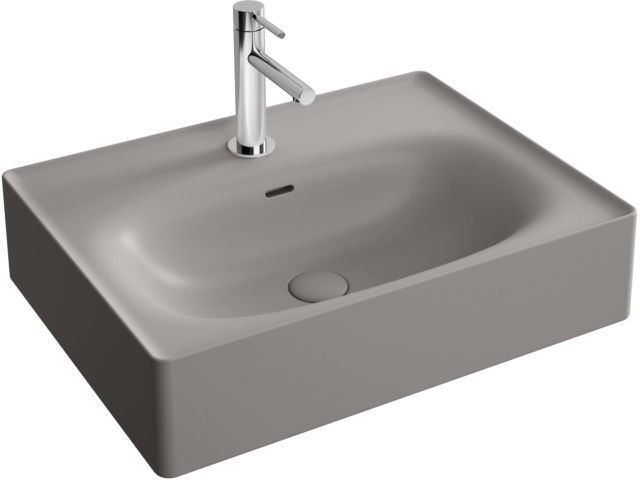 VitrA Equal Waschtisch 7241B476-0001 60x45cm, mit Hahnloch mittig/Überlaufschlitz, steingrau matt VC