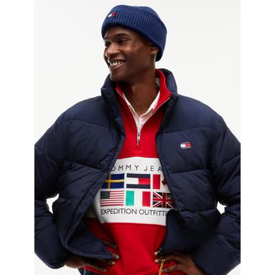 Beanie TOMMY JEANS "TJM HERITAGE SHORT", Herren, blau (regency blau), Strick, Baumwolle, Mützen Beanie, Umfang 58 cm, im Fischermann-Style