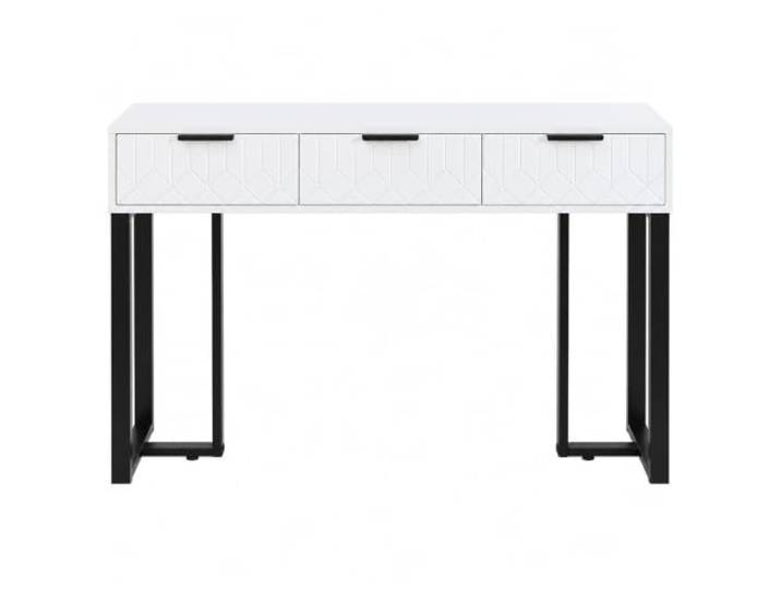 Jastoery Konsolentisch mit 2 Schubladen, Weiß, Schwarz Metallgestell Weiß MDF Spanplatte, geometrisches Muster, schwarze Metallbeine, verstellbare Fußpolster, 2 Schubladen