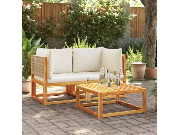 YUOTYRKTEJRSG Akazienholz Rattan 2 STK Braun 27.6 Gartensofas-Ecke mit Kissen 2 Stk. Holz Akazie & Rattan Eckgruppe Balkon Terrasse Sitzgruppe wetterfest