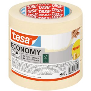 Tesa Kreppband 55318, Masking Economy, 2x 30mm & 2x 19mm x 50m , für Innen, 4 Rollen