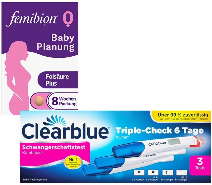 Clearblue Schwangerschaftstest Triplecheck + Femibion 0 Babyplan 2Pck