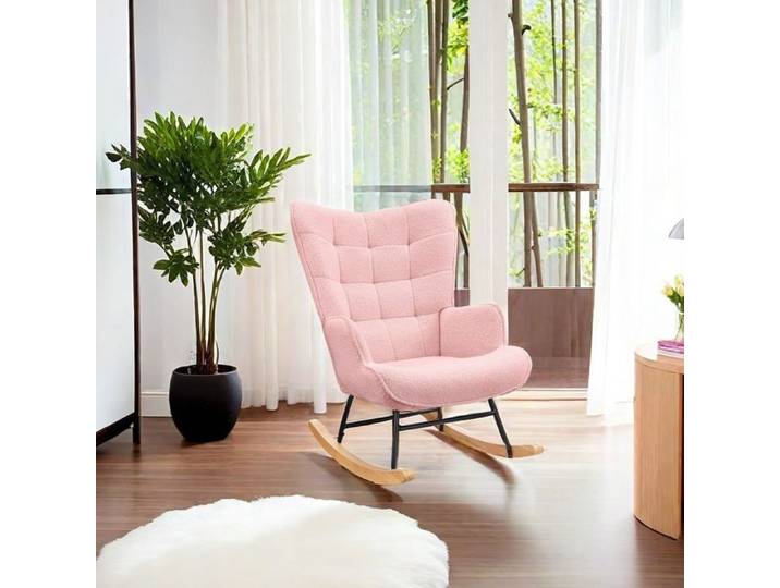 Chaise à bascule chaise longue rembourrée pour salon chambre balcon bureaux rose velours Teddy