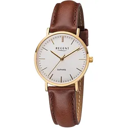 Regent F-1299 Damen-Armbanduhr Goldfarben mit Lederband Braun