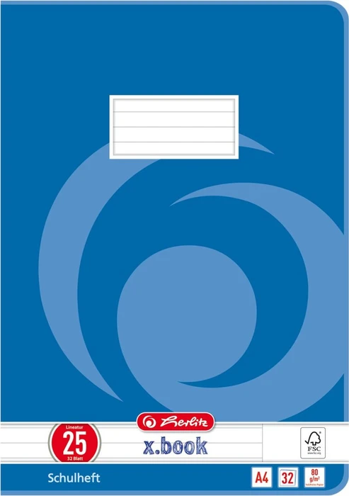herlitz Schulheft x.book Lineatur 25 liniert DIN A4 Außenrand, 32 Blatt