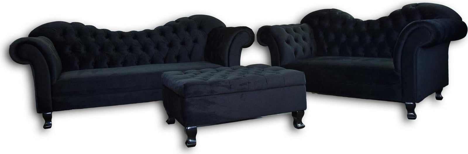 Designer Chesterfield Sofagarnituur van Textiel met 3-zits, 2-zits en bijpassende Hocker