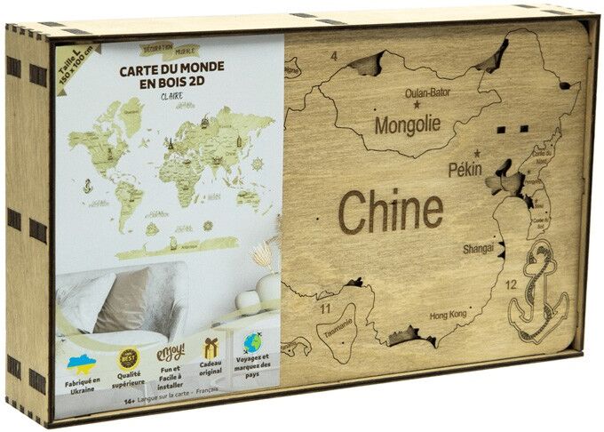 Carte du monde en bois 2D 150 x 105 cm - taille L claire - Creatif Wood