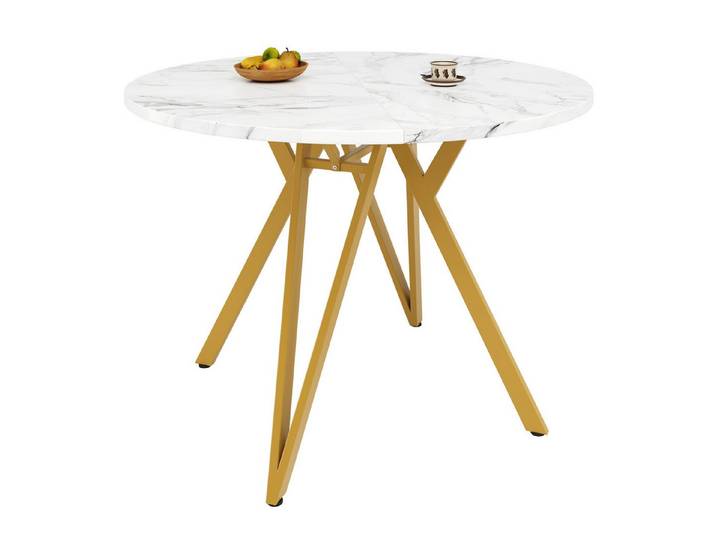 OKWISH Essgruppe Moderne Esstisch,mit Marmoroptik,Esszimmer-Set, (Runder Esstisch 100×100×76 cm mit robustem MDF-Marmor, verstellbaren Metallbeinen & großer Arbeitsfläche., 1-tlg)