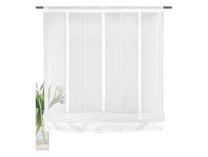 Home fashion / Raffrollo aus Leinenstruktur, mit Längsstreifen, ELIS 069652-1007 GRÖSSE 140 X 120 cm/WOLLWEIß