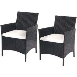 Décoshop26 - 2x Anthrazitfarbene Poly-Rattan-Gartenstühle mit cremefarbenen Kissen 04_0000466