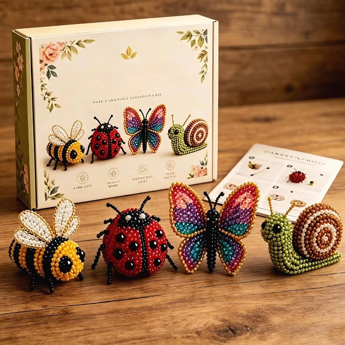 INF Kit artisanal de perles animaux DIY - Pack 4 oiseaux de jardin 3D avec outils et boîte cadeau