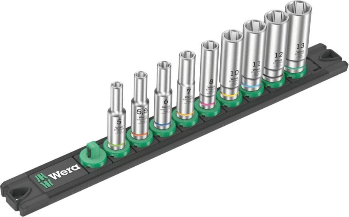 Wera Nuss-Magnetleiste met diepe 1/4 inch doppen set, zwart/groen, 9-delig
