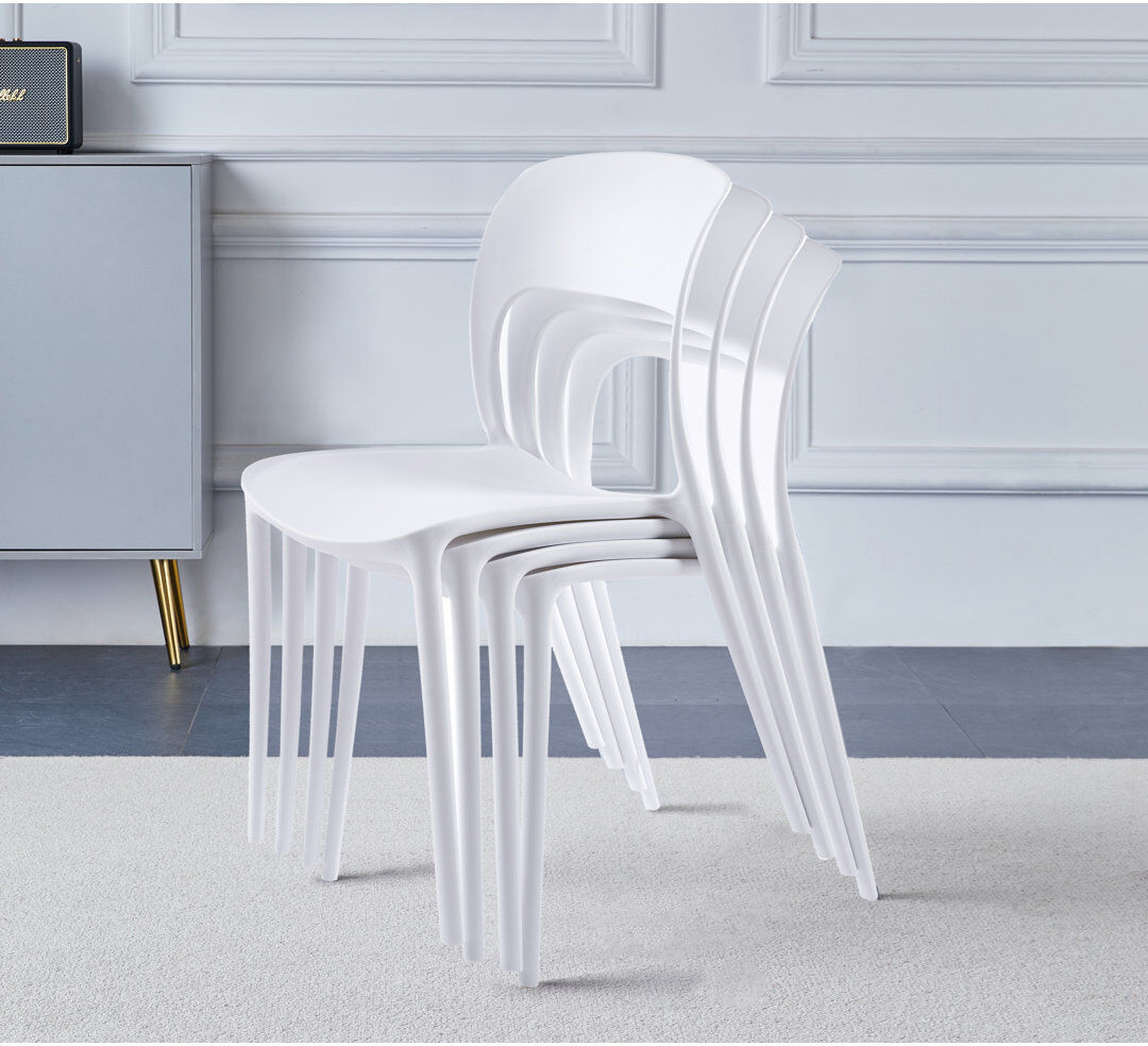 Ivy Bronx Stoker Stackable Plastic Chairs (CHA201) X 4 White 82cm H X 41cm W X 55cm D