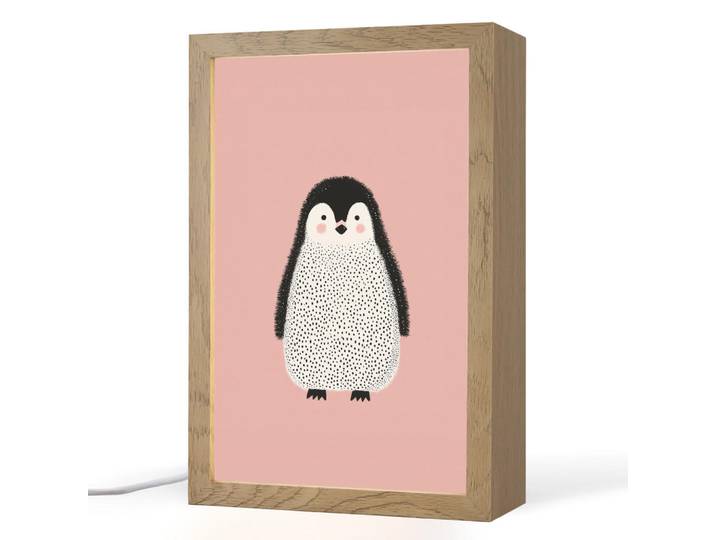 OnlyWow Nachttischlampe - Pinguin - Punkte - Minimalistisch - Rosa - 20x30 cm, Holzwerkstoff, Rechteckig, LED integriert, 20x30x8 cm, Lampen & Leuchten, Innenbeleuchtung, Nachtlicht