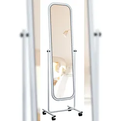 DELUKE Standspiegel TRIEST - Metall Weiß 48x45x166 cm | Mobiler Ganzkörperspiegel Freistehender Spiegel Mit Rollen
