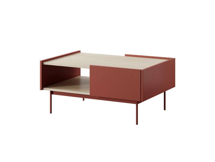 Komodee Couchtisch Kelowna Sto1-3S System der leisen Schließung der Fronten, Rot, Metall, 97x45x65 cm, Wohnzimmer, Wohnzimmertische, Couchtische