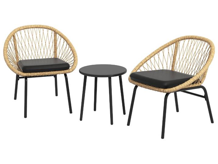 Outsunny 3-tlg. Rattan Gartenmöbel-Set Balkonmöbel-Set mit Couchtisch, 2 Stühlen