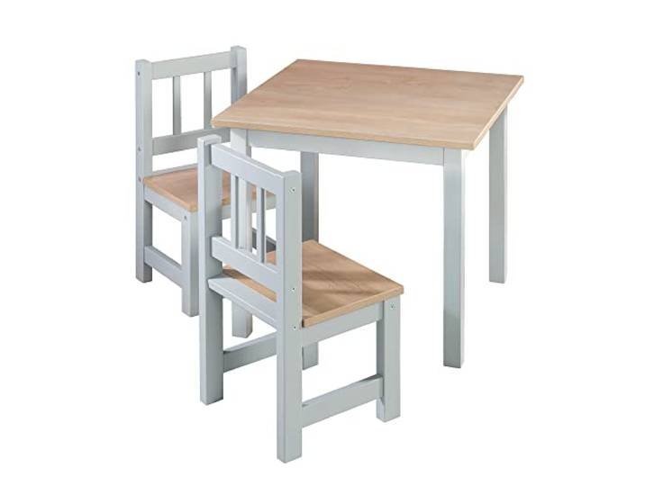 roba Kindersitzgruppe 'Woody' - 2 Kinderstühle & 1 Tisch - Sitzgarnitur/Sitzmöbel für Kinder in Holzdekor & Taupe