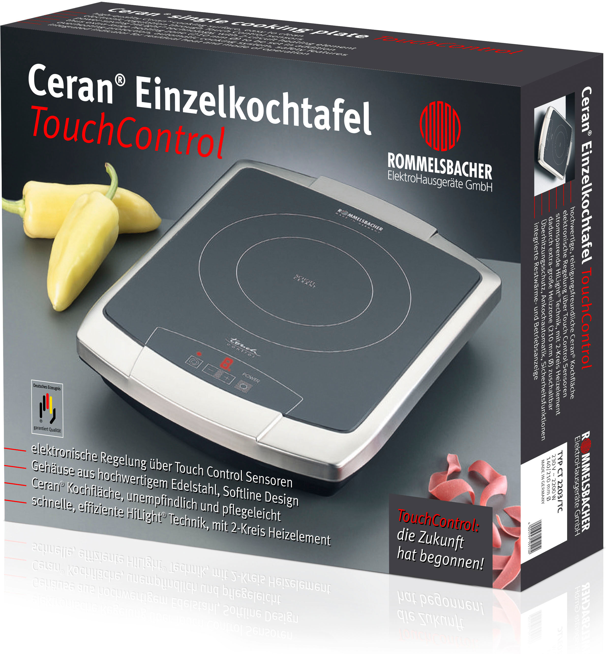 ROMMELSBACHER Einzelkochplatte "CT 2203/TC", schwarz, B:41cm H:6,5cm T:30,5cm, Kochplatten, Einzelkochplatte