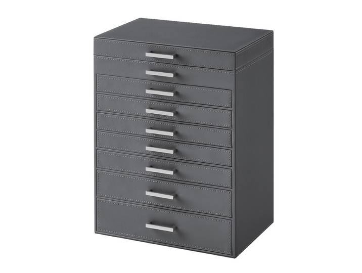 JOYFURNOS Grand Organisateur de Bijoux, Boîte à Bijoux à 8 Niveaux avec Miroir, 7 Tiroirs, Étui de Rangement Moderne, Idée Cadeau, Gris Foncé