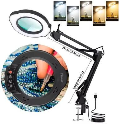 Uplift Essentials LED Magnifying Glass Table Lamp With Adjustable Light And 8X 10X Lens For Soldering And Skincare short black 2