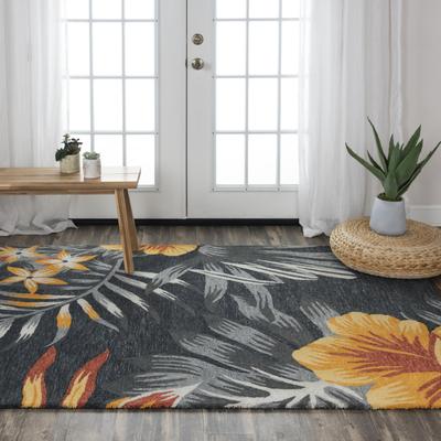 Alora Decor Mirage Tropical Charcoal Grey, Red and Gold Hand-tufted Rug