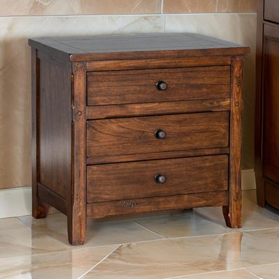 Benjara Odell Nightstand, 3 Drawers, Bronze, Rustic Dark Brown Solid Wood