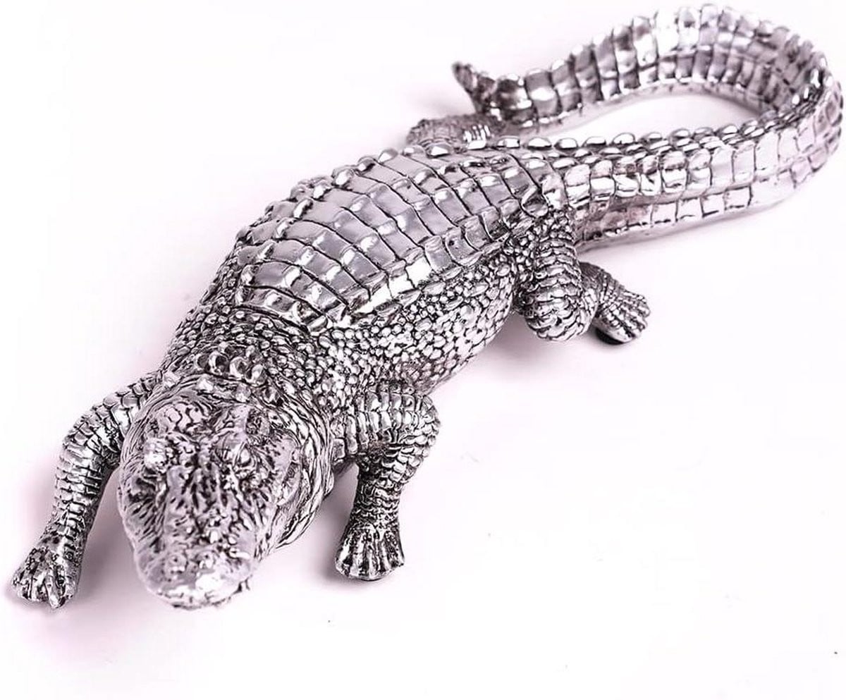Zilveren krokodil beeld sculptuur van polyresin voor op tafel