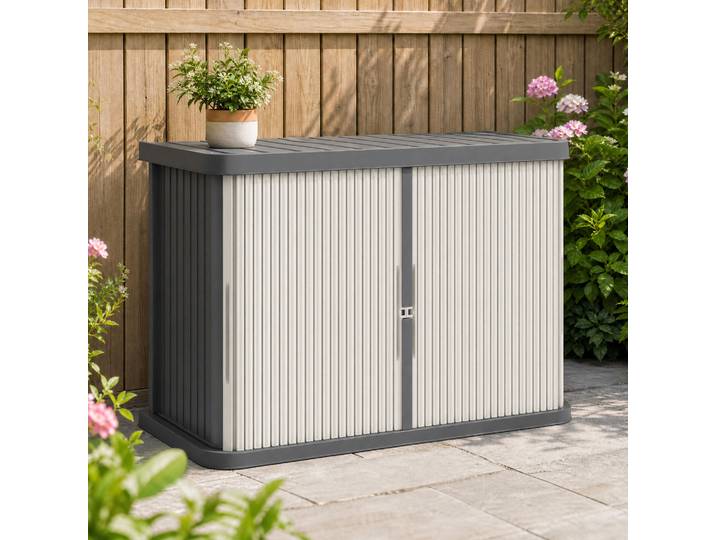 Outsunny Coffre Rangement Extérieur 480L Résistant Gris Beige