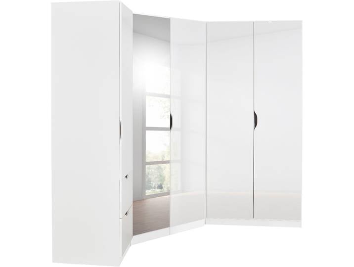 Schrank-Set RAUCH Freiham , weiß (alpinweiß, hochglanz weiß), Holzwerkstoff, Kastenmöbel-Sets, Schrank-Set, 3-teilig, schlichte Front mit ausgefrästen Eingriffen MADE IN GERMANY