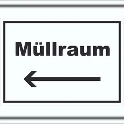 HB-Druck Müllraum Schild mit Text Richtungspfeil links Abfall Mülltrennung waagerecht A1 (594x841mm)