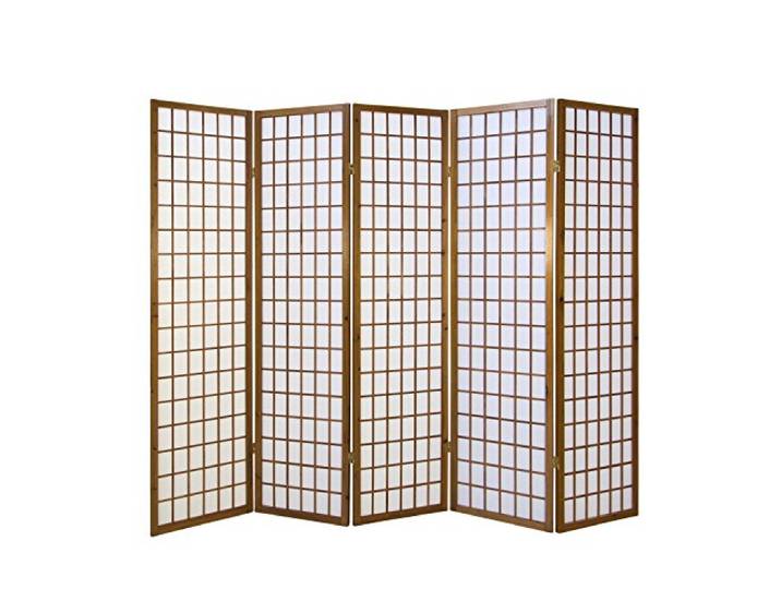 Homestyle4u Paravent Raumteiler 5 teilig Reispapier Braun Weiß, 175 cm Sichtschutz Raumtrenner aus Reispapier und Holz
