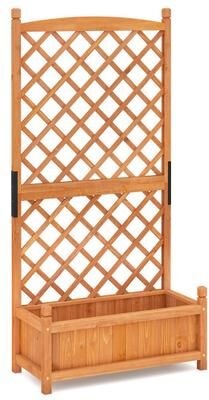 Costway 60 Inch Tall Raised Garden Bed with Diamond Lattice Trellis and Drainage Holes-Orange