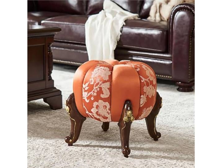CAJJDJ Kürbis-Hocker mit Massivholz-Beinen Kompakter Kürbis-Hocker mit gepolstertem Sitz und Massivholz-Beinen.(Orange)