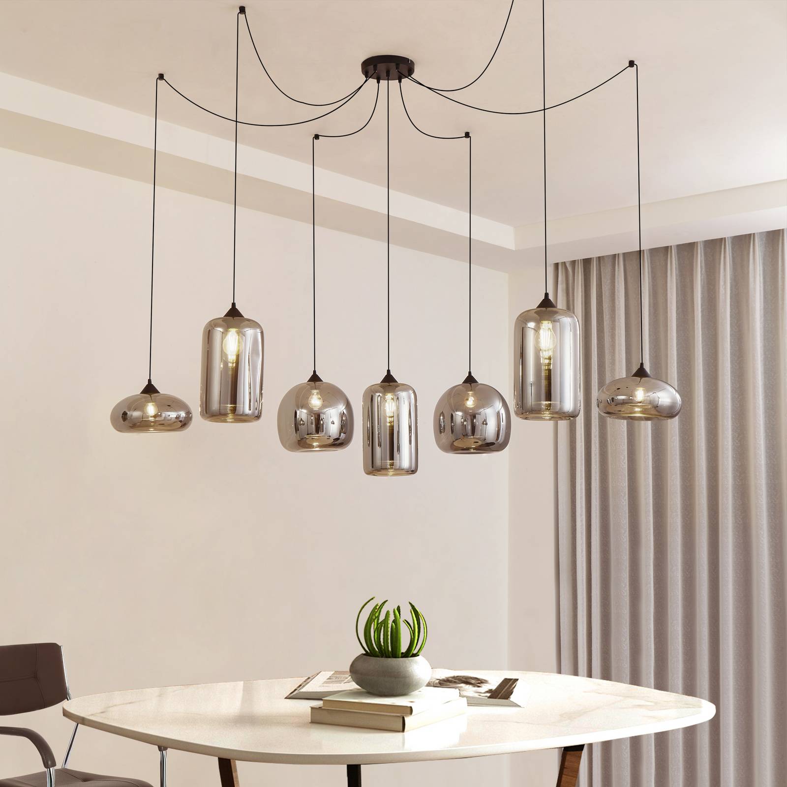 Glass Pendant Light Marla Lindby, dimmable, Black, Living / Dining Room, Glass, Modern, Ceiling Light