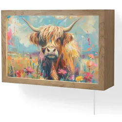 WANDLEUCHTE Schottische Hochländer - Natur - Farbenfroh - Blumen LED 30x20 cm Wandlampe
