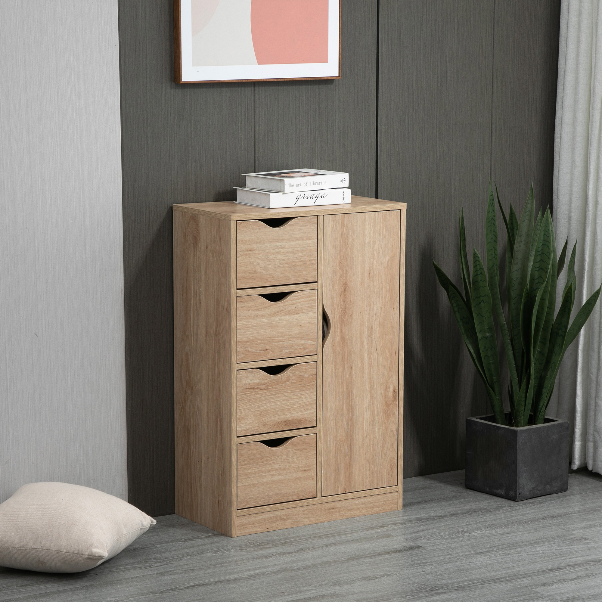 Homcom Mobile Bagno con 4 Cassetti, Armadietto a 2 Livelli e Maniglie Ritagliate, in Truciolato, 54x29x83 cm Aosom