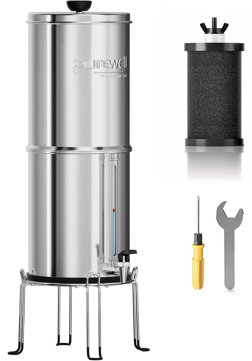 Wasserfilter Schwerkraftfilter Wasserfilter-System - 3,8 Liter - Vier Filterstufen - Mit Auslaufhahn - Für Camping und Reisen