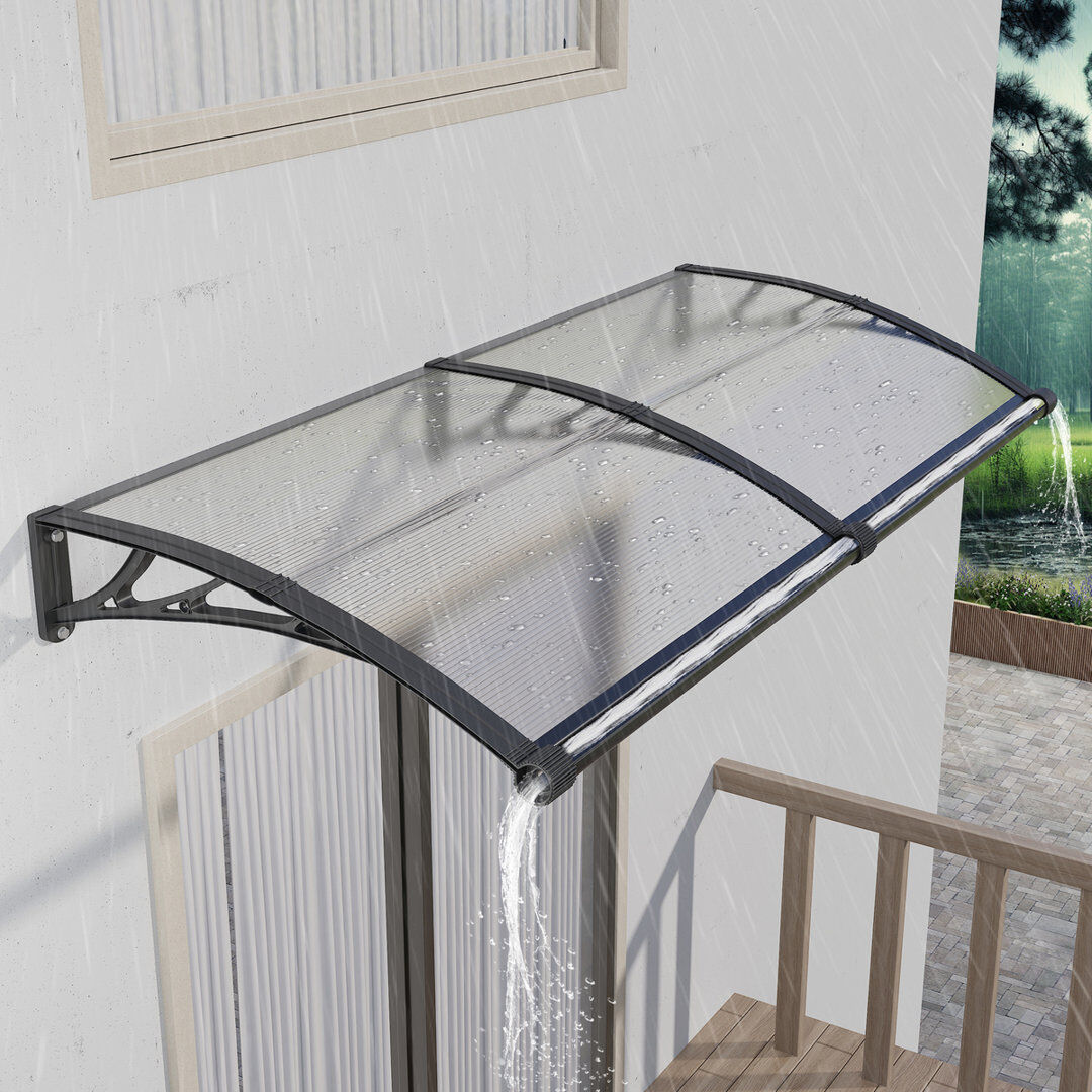 GUANSU-CN Polycarbonate Cover Retractable Door / Window Awning Clear/Black 80x100 cm