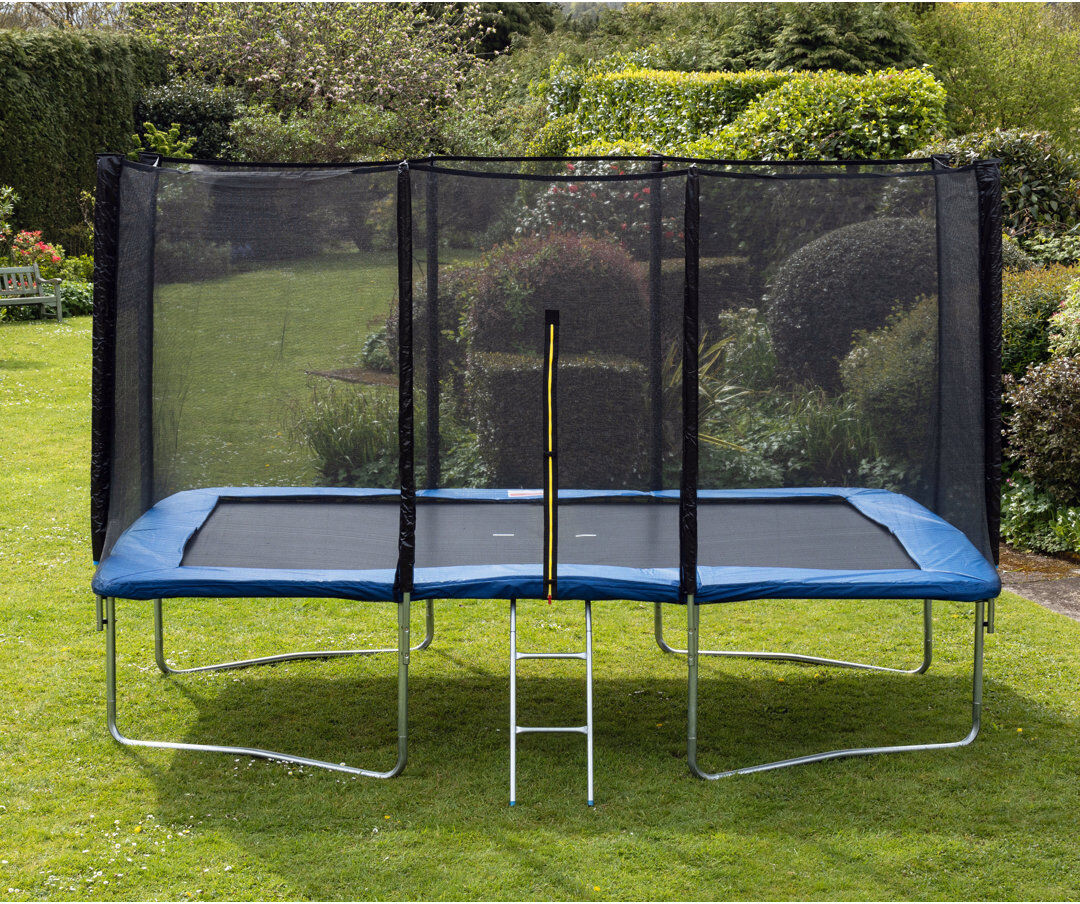 Freeport Park 365cm x 244cm Rectangle Backyard Trampoline with Safety Enclosure Blue 269cm H X 365cm W X 244cm D