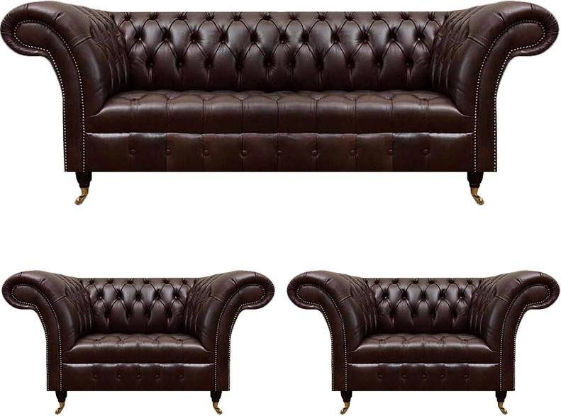 Chesterfield Sofagarnitur 3-delige set in donkerbruin